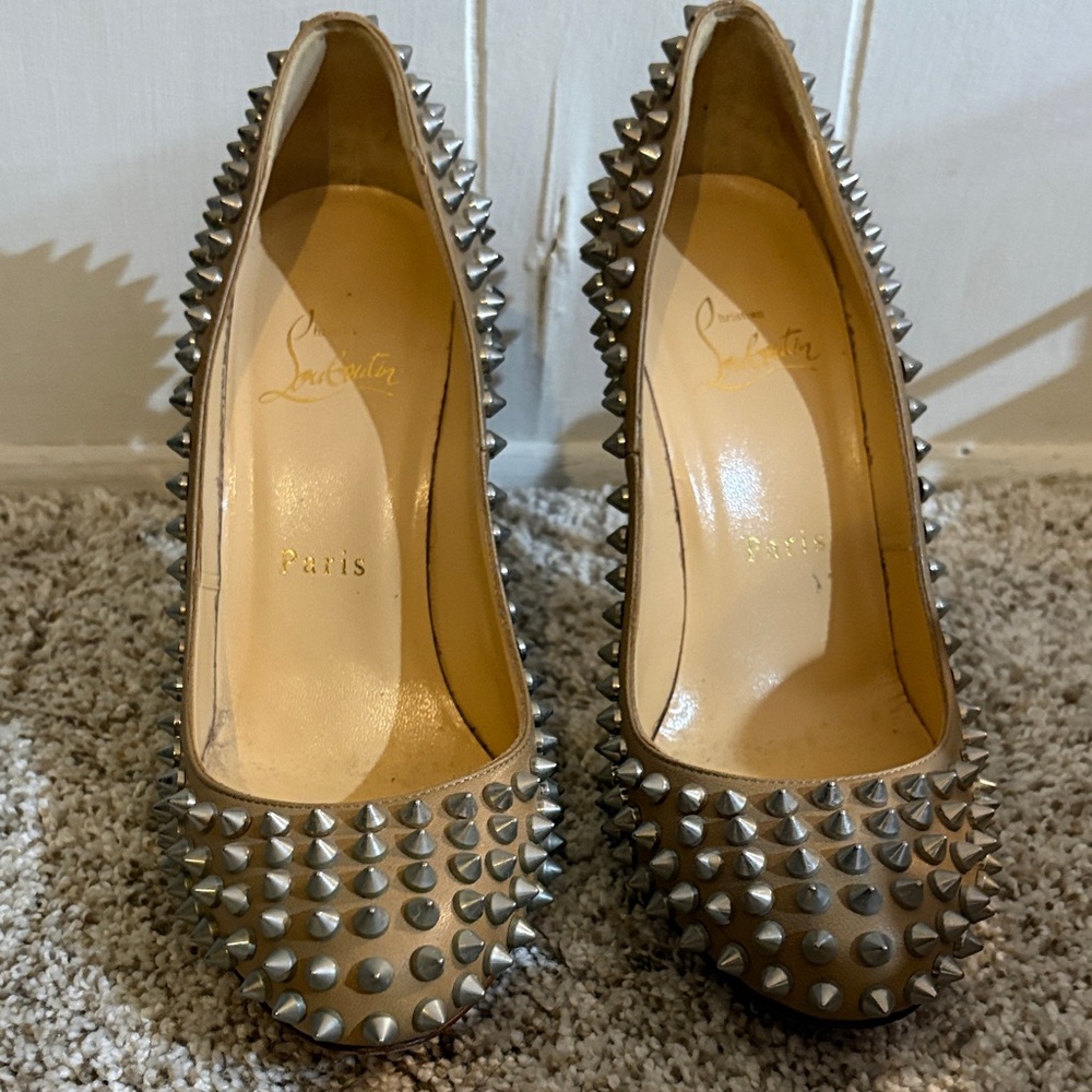 Christian Louboutin Tan Spiked Heels
